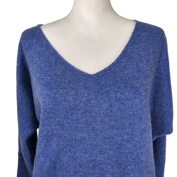 Liny Xin Womens V-Neck Superfine Merino Wool Sweater Sz M Blue Academia Preppy - Picture 2 of 10
